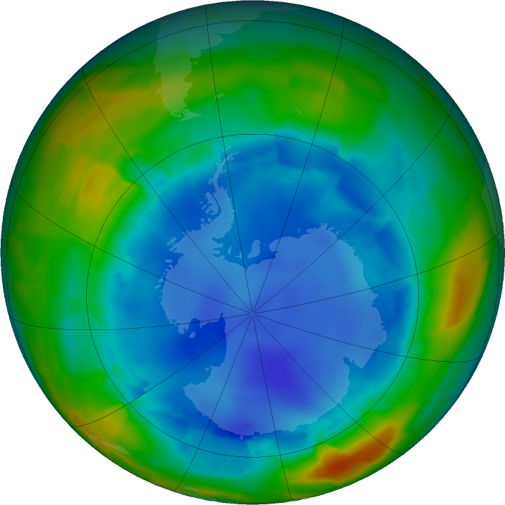 Antarctic ozone map for 14 August 2011